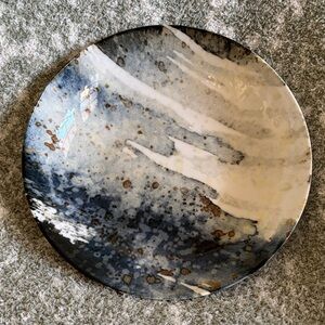 Abstract Geode Marbalized Blue Ivory Gold Splatter Decorative Serve Plate NWT9.5
